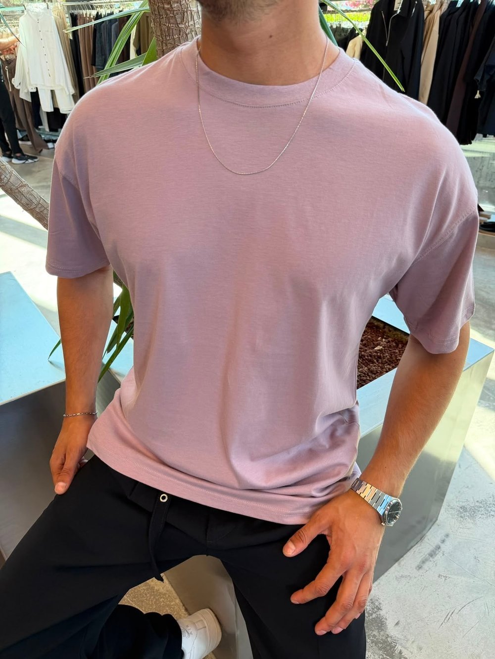Gül Kurusu Qawis Oversize Basic T-Shirt QW01