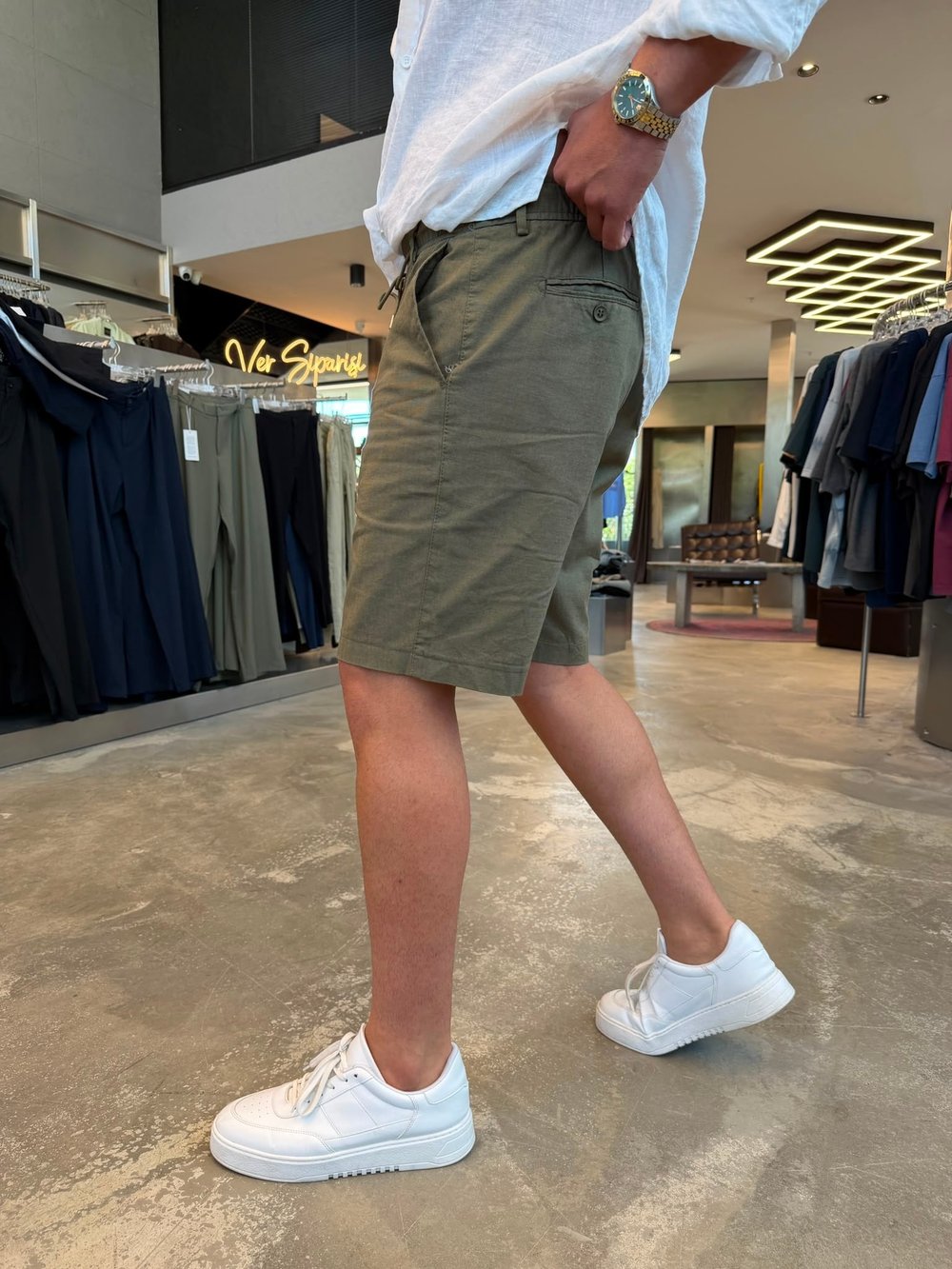 Haki %100 Cotton Keten Şort NGR103