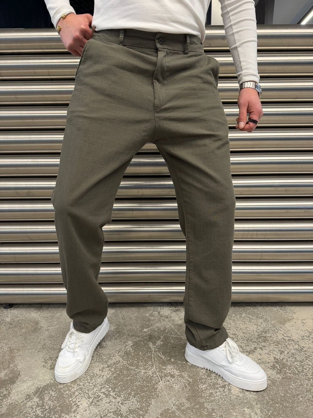 Haki Regular Keten Pantolon -W5077