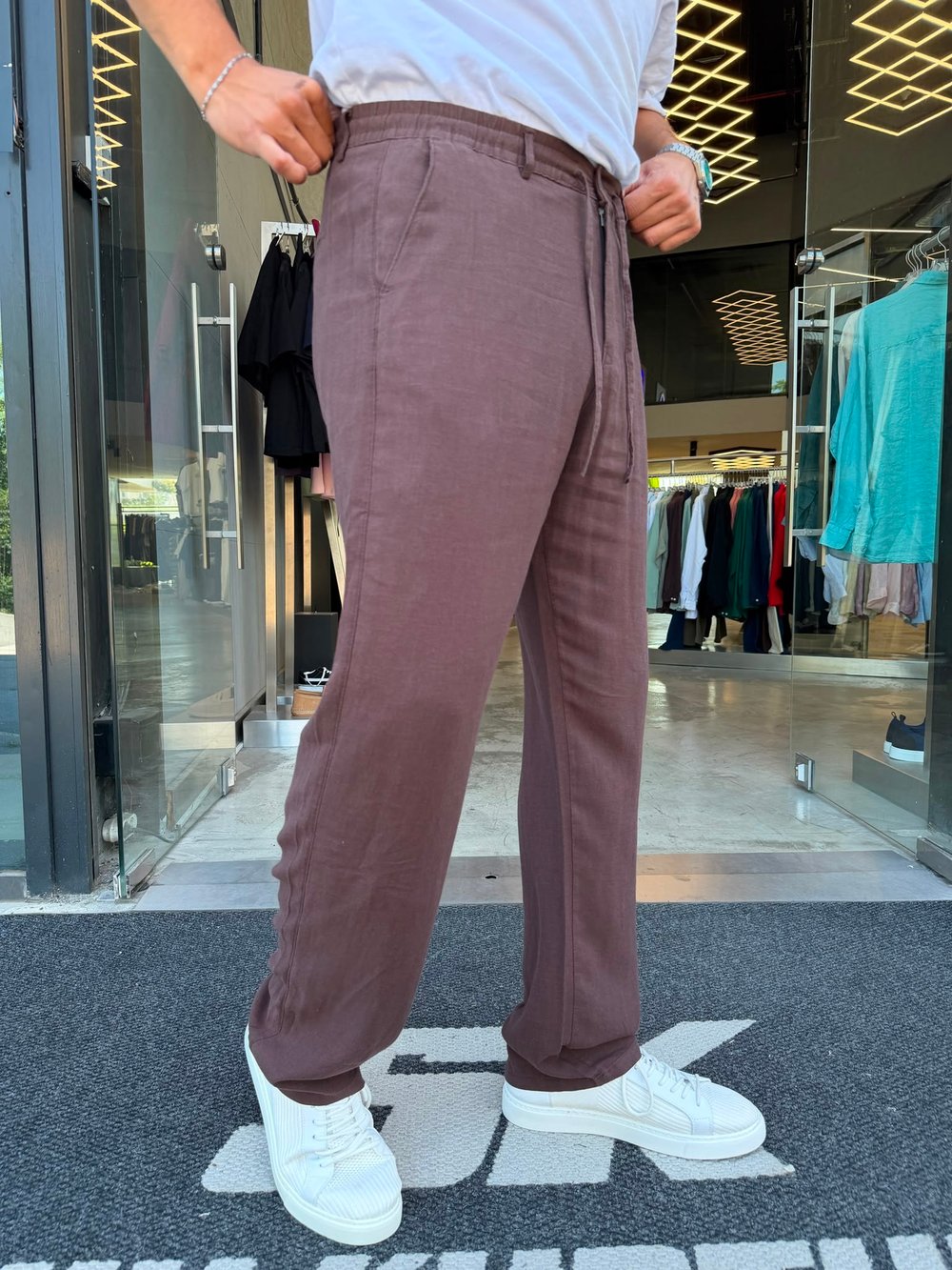 Kahverengi İpli Keten Pantolon WE5071
