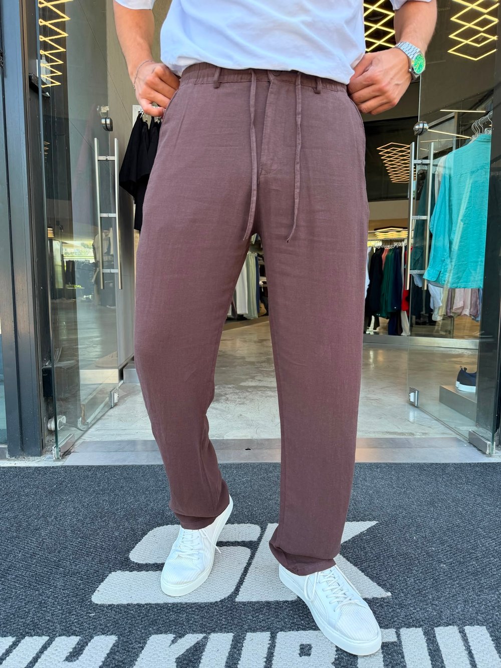 Kahverengi İpli Keten Pantolon WE5071