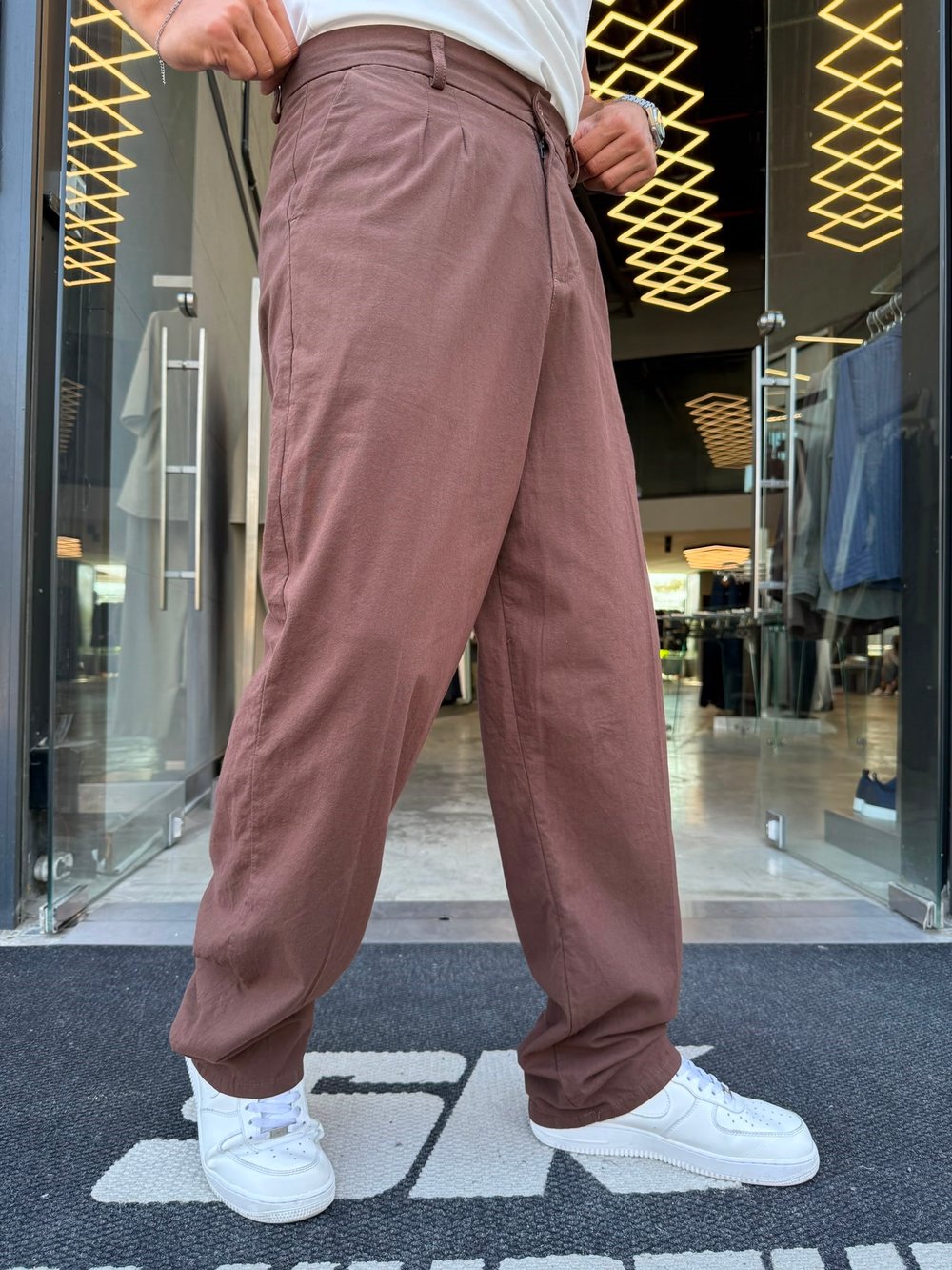 Kahverengi Keten Baggy Pantolon