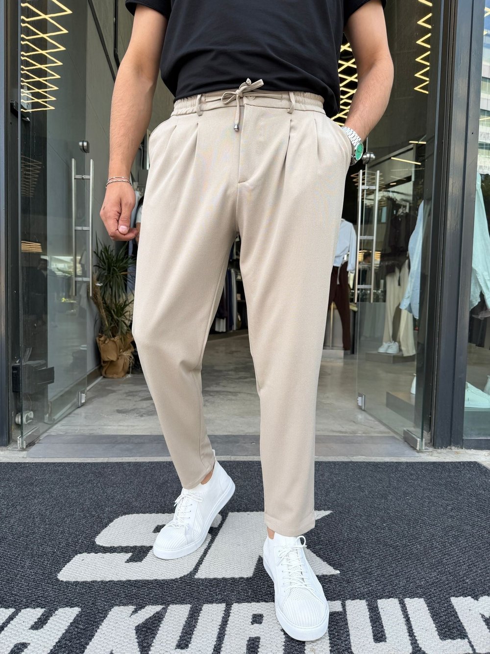 Krem İthal Keten Pantolon W5062