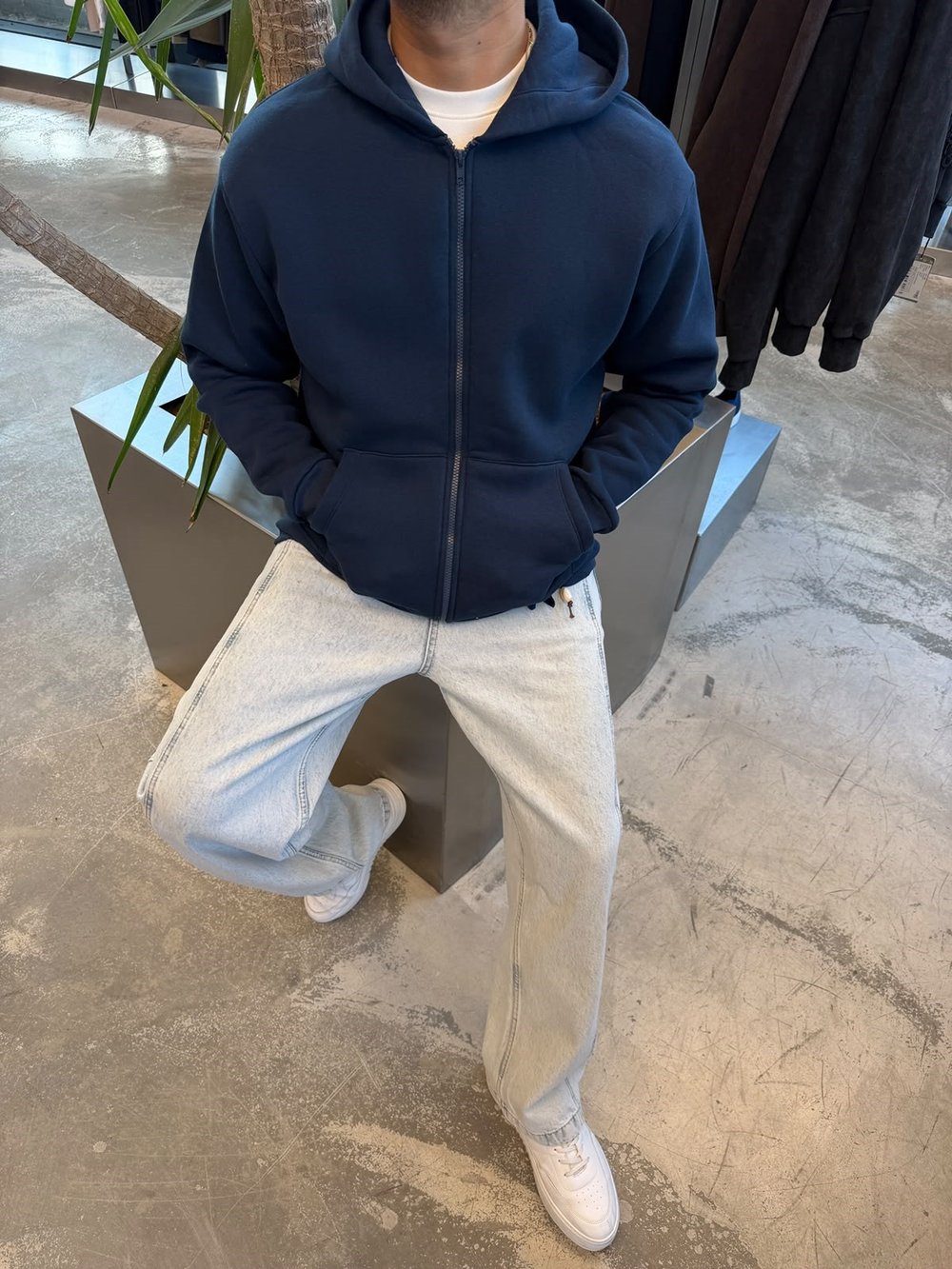 Lacivert Basic Fermuarlı Kapişonlu Sweat SP78