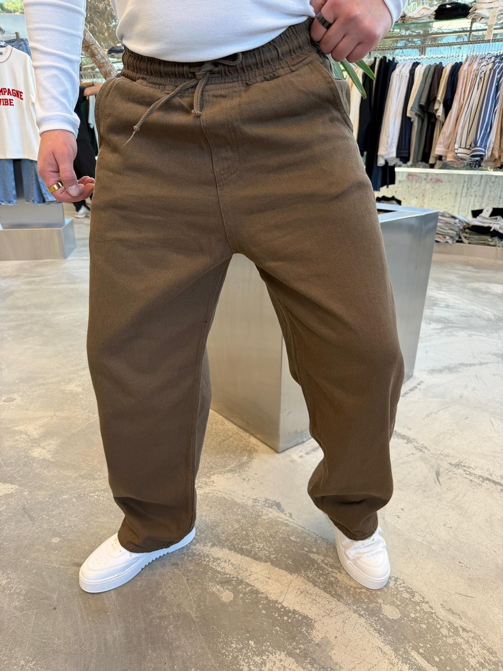 Kahverengi Gabardin Kumaş Baggy Pantolon -W860