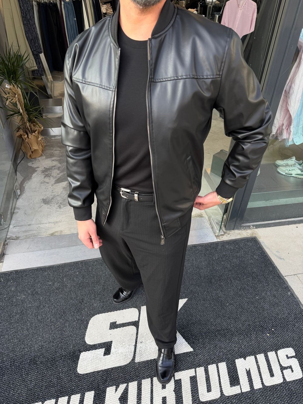 Yaka Ribanalı Deri Ceket 