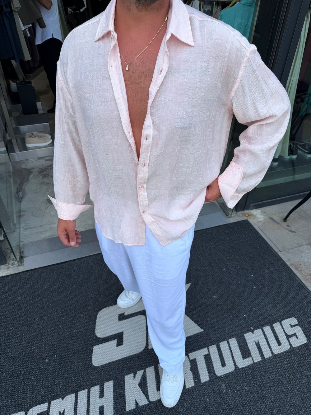 Pembe GG Etnik Desen Rayon Gömlek