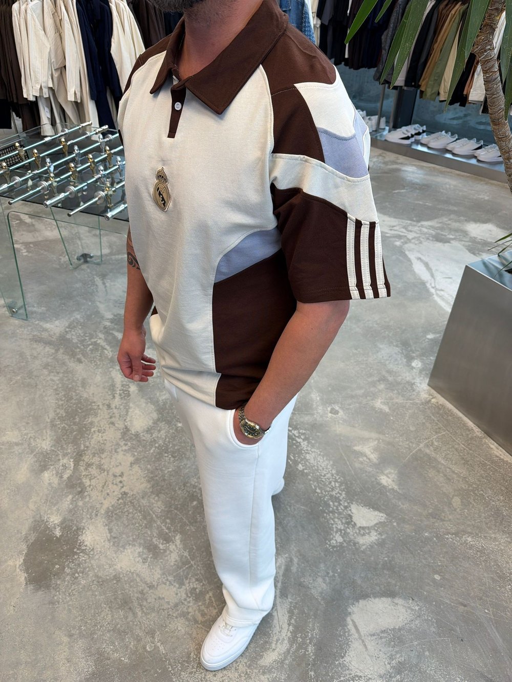 RM Beyaz-Kahve Polo Yaka Forma T-Shirt