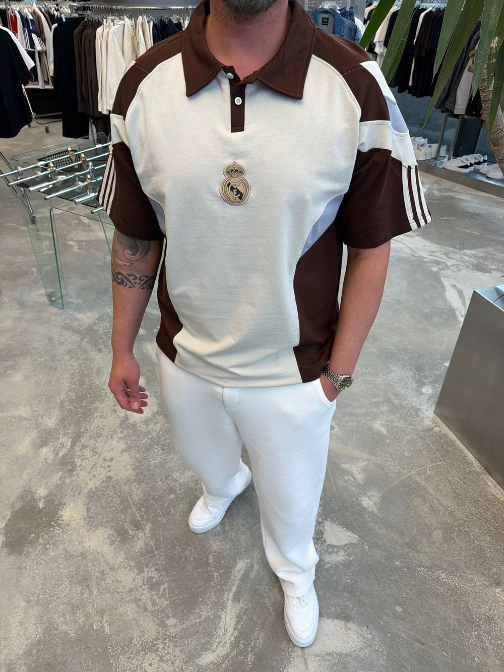 RM Beyaz-Kahve Polo Yaka Forma T-Shirt