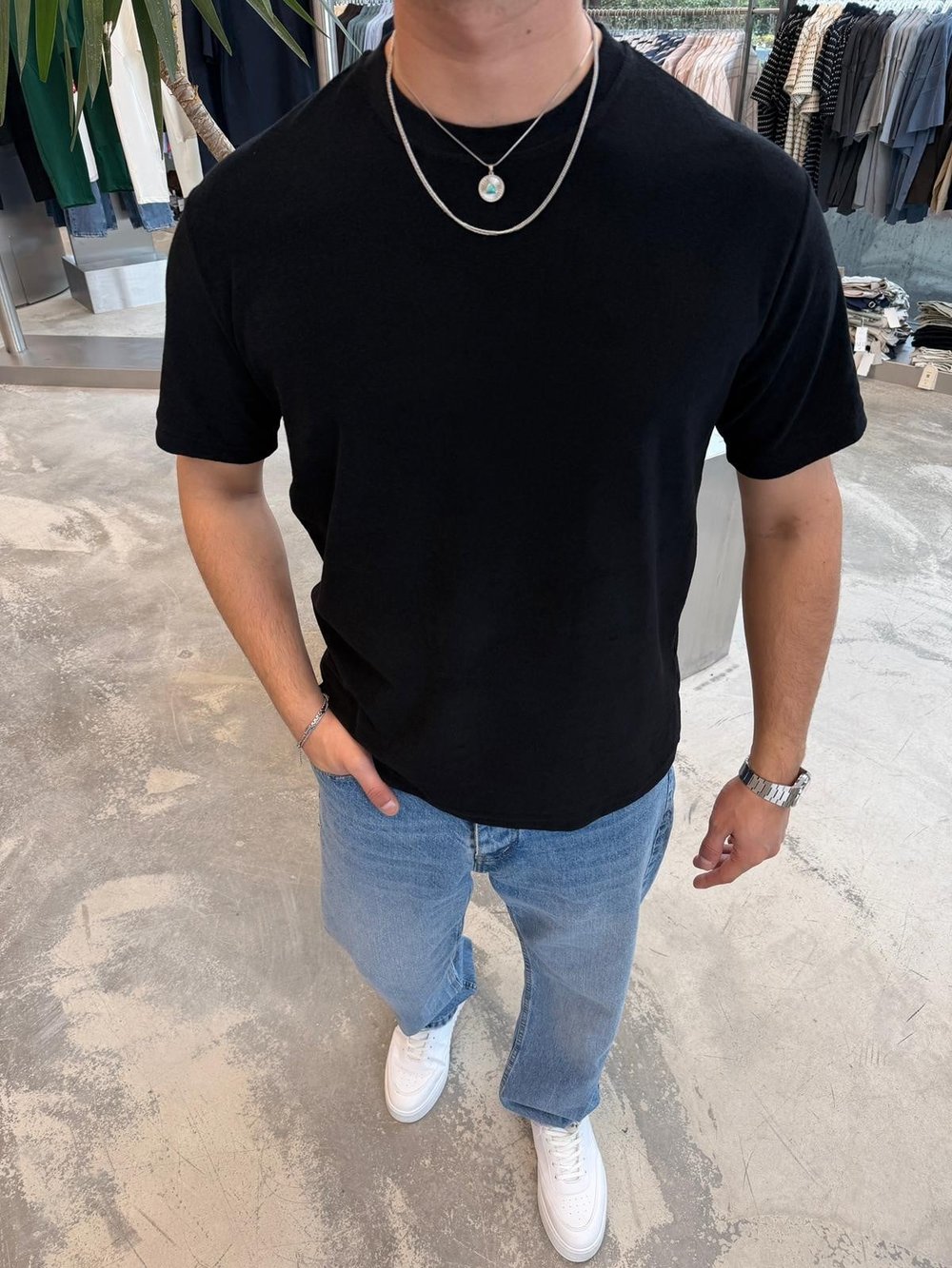 RT Siyah Havlu Kumaş T-Shirt -R1376