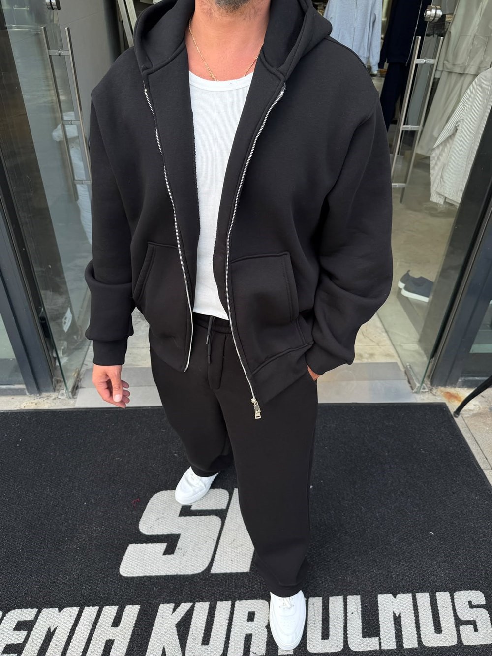 Siyah Şardonlu Oversize Basic Takım RSP1