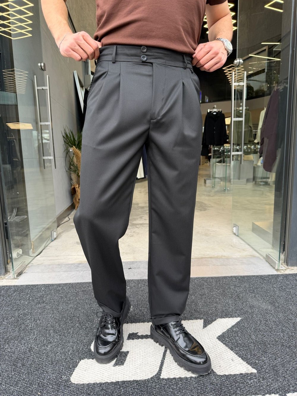 Siyah Double Paça Premium Kalite Çift Düğmeli Pantolon -RT4017