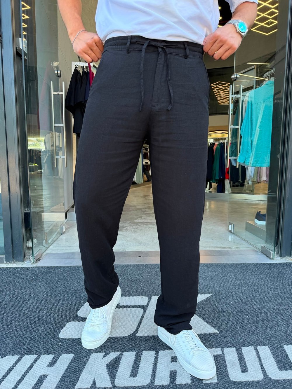 Siyah İpli Keten Pantolon WE5071