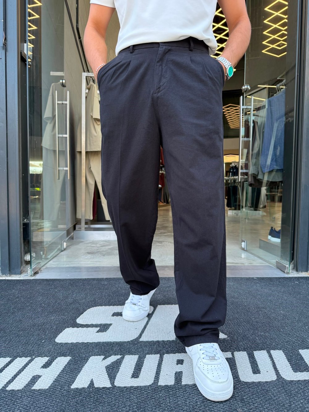 Siyah Keten Baggy Pantolon