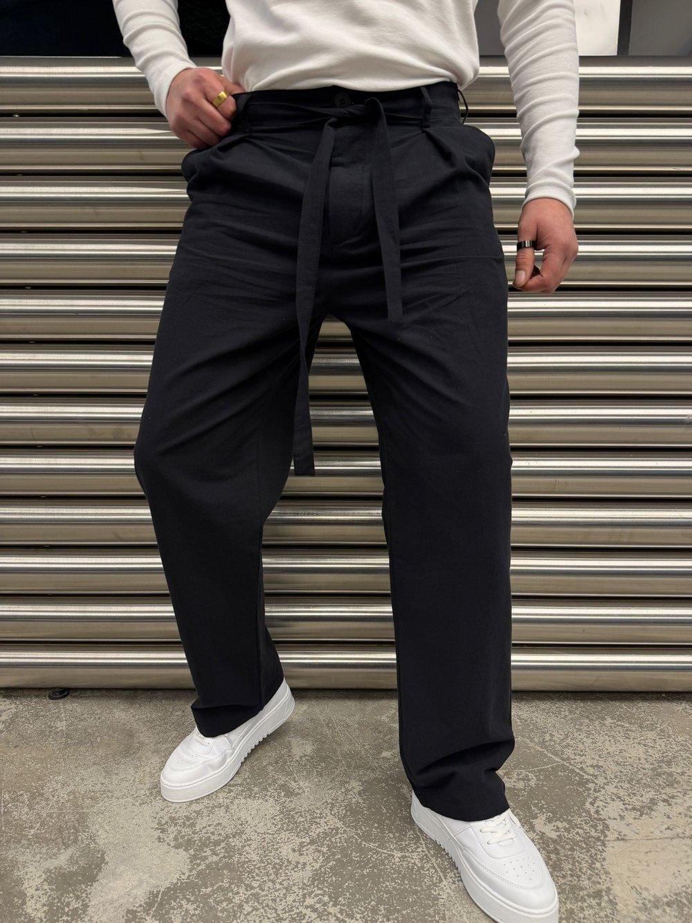 Siyah Kuşaklı Model Kumaş Pantolon -2512-261063