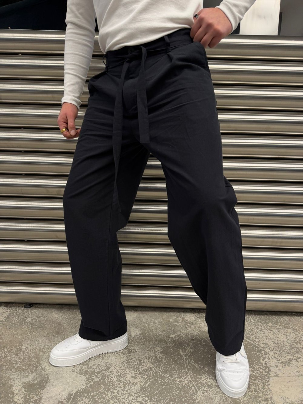 Siyah Kuşaklı Model Kumaş Pantolon -2512-261063