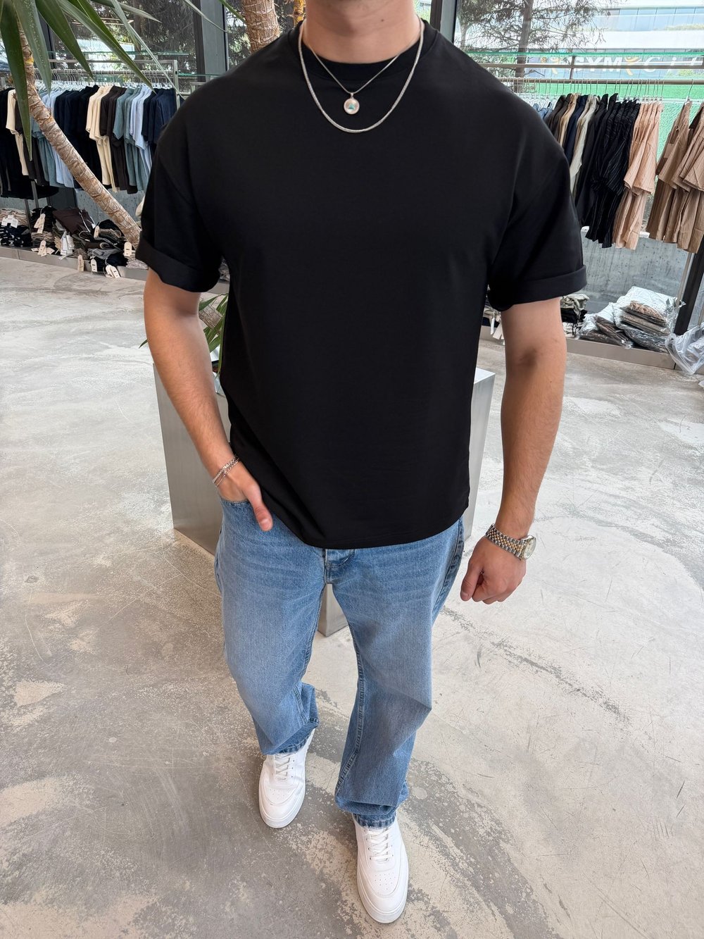 Siyah Pamuklu Oversize T-Shirt -ES61-73