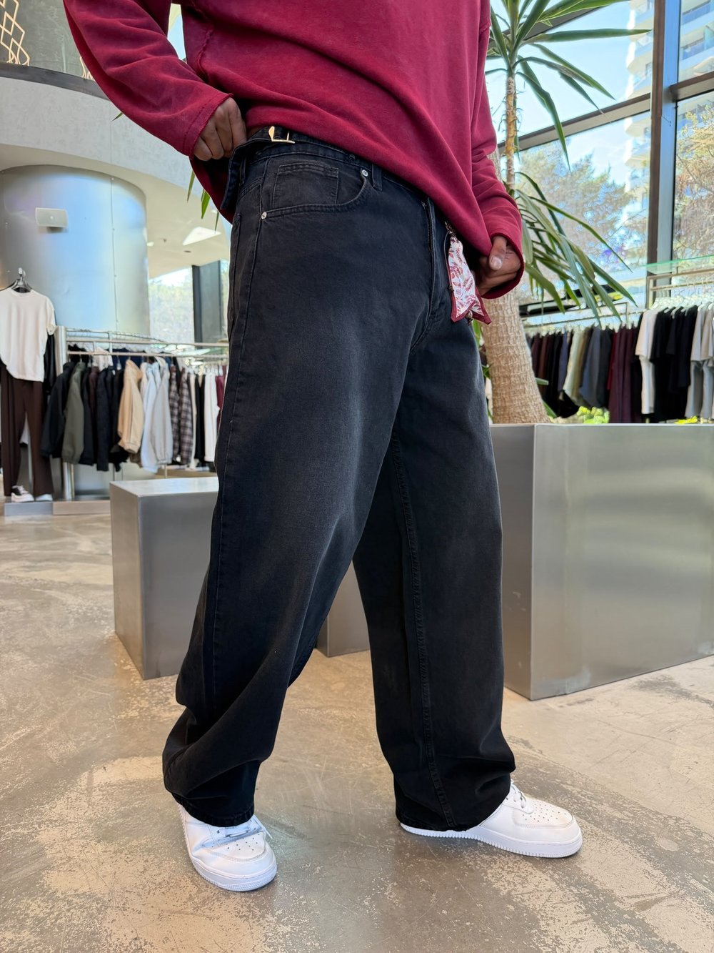 Siyah Super Baggy Kot Pantolon WE4051
