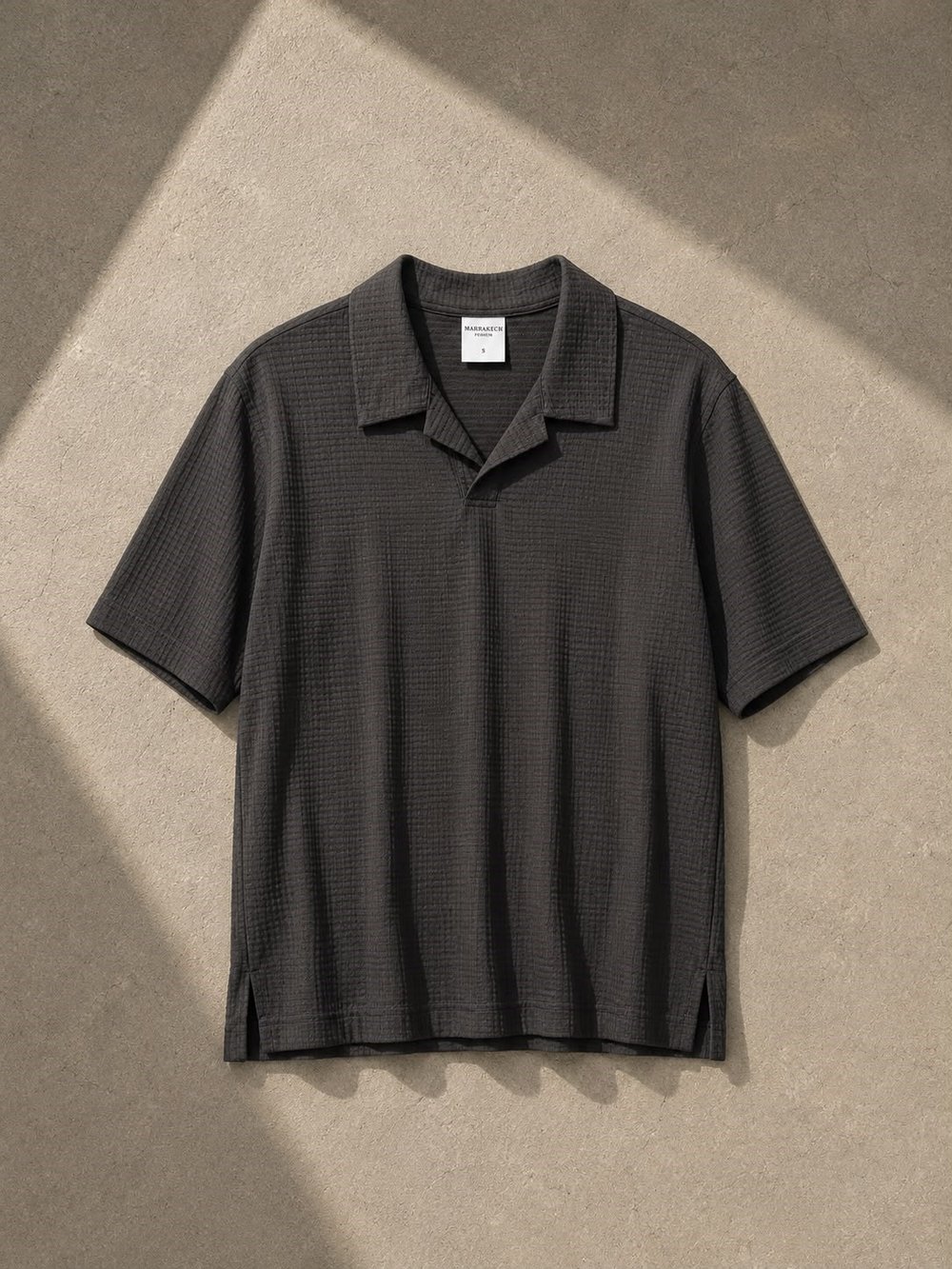 Siyah Waffle Kumaş Yakalı Tshirt