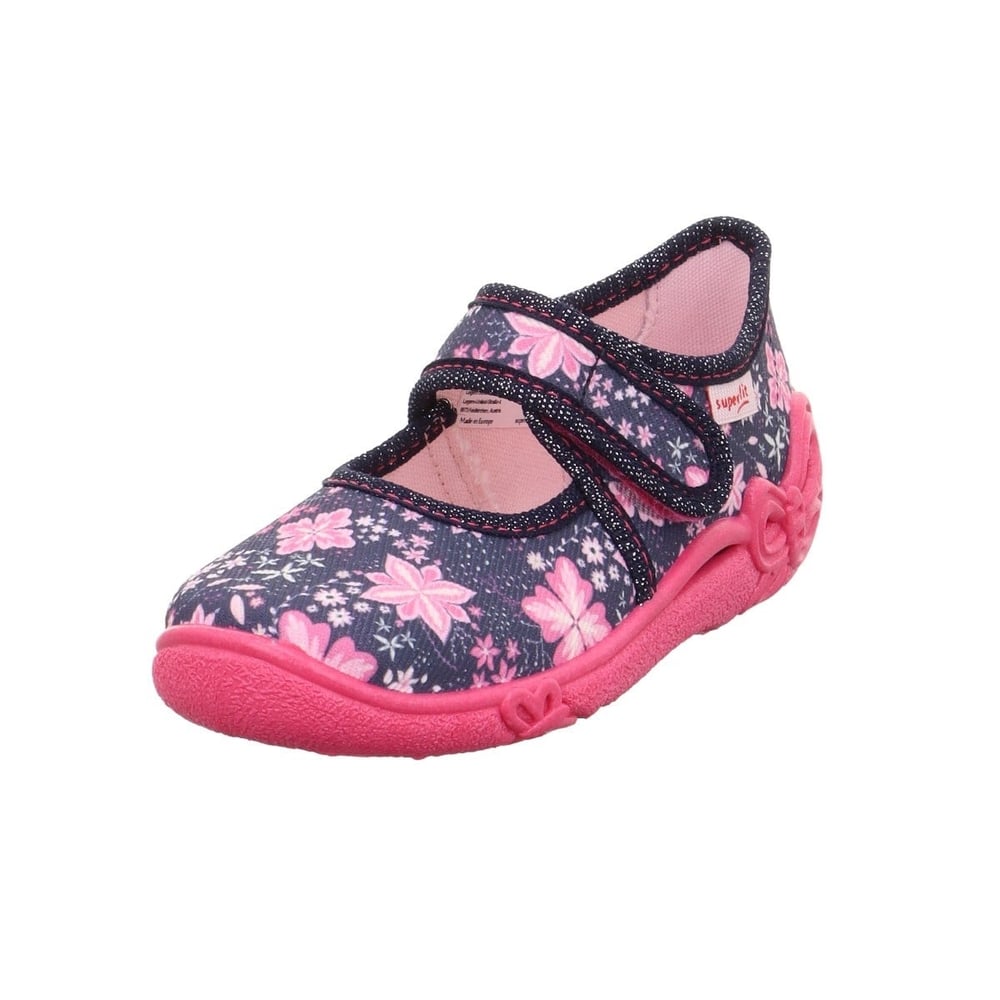 Superfit Belinda Kız Çocuk Ev Kreş Ayakkabısı Çiçek Desenli - Lacivert Pembe 800288-8100