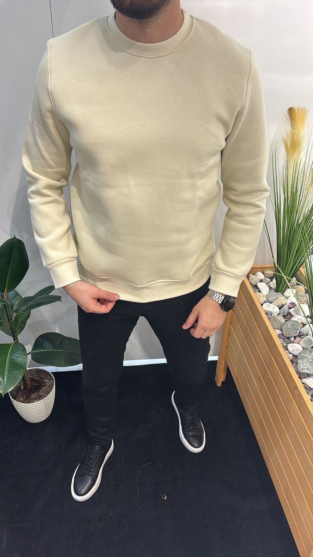 BEJ BASKISIZ SWEATSHIRT
