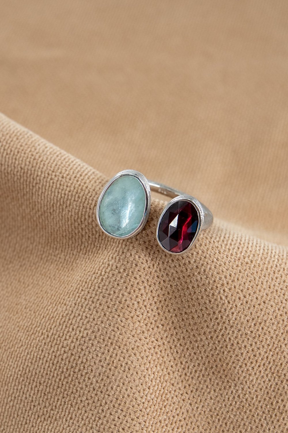 Aquamarine & Garnet Taşlı Gümüş Yüzük