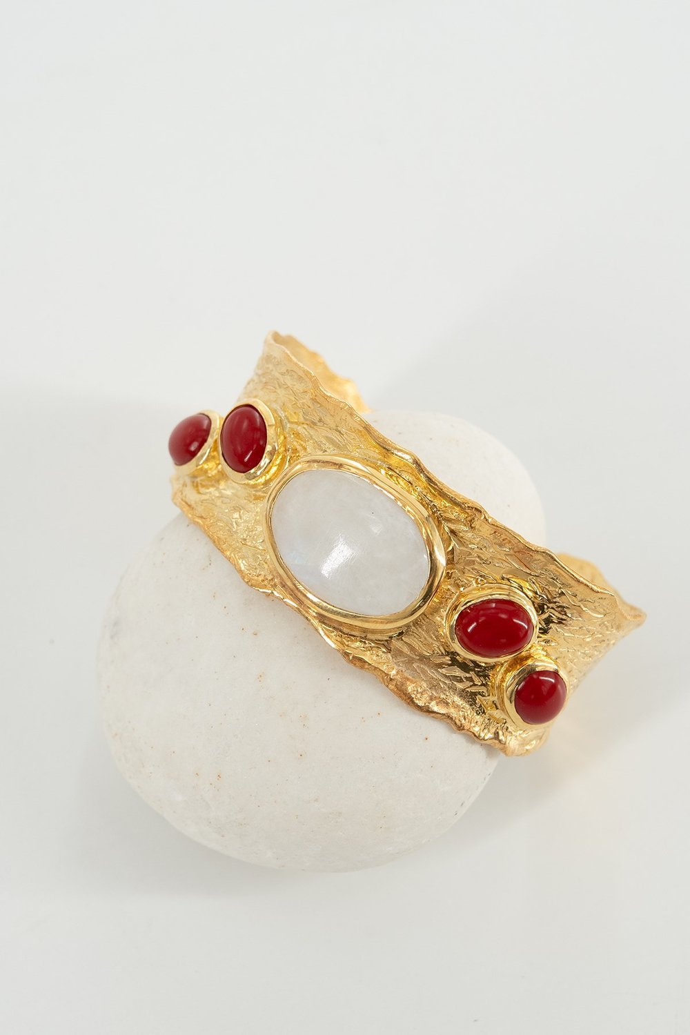 Ay Taşı (Moonstone) & Mercan (Coral) Taşlı Gümüş Bileklik