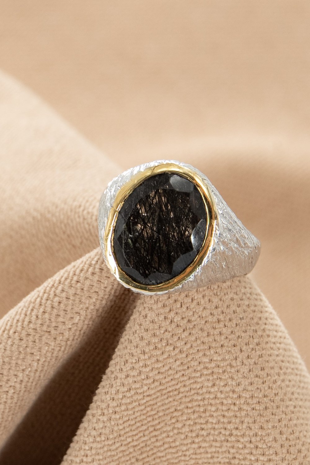Black Rutil Quartz Gümüş Yüzük