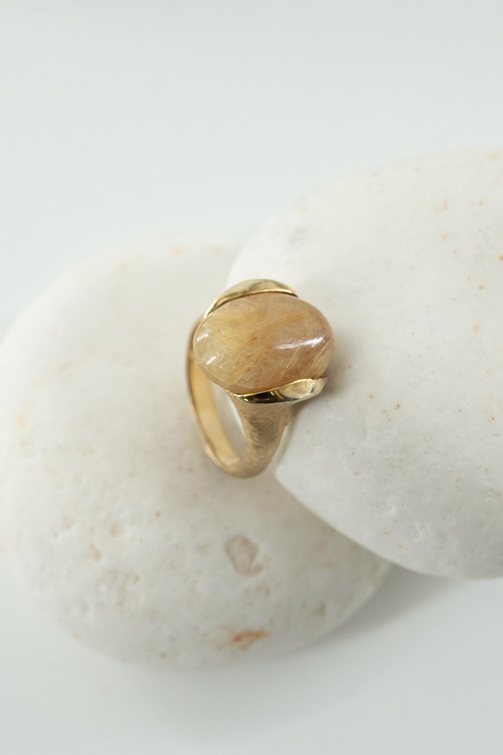 Gold Rutil Quartz Taşlı Gümüş Yüzük