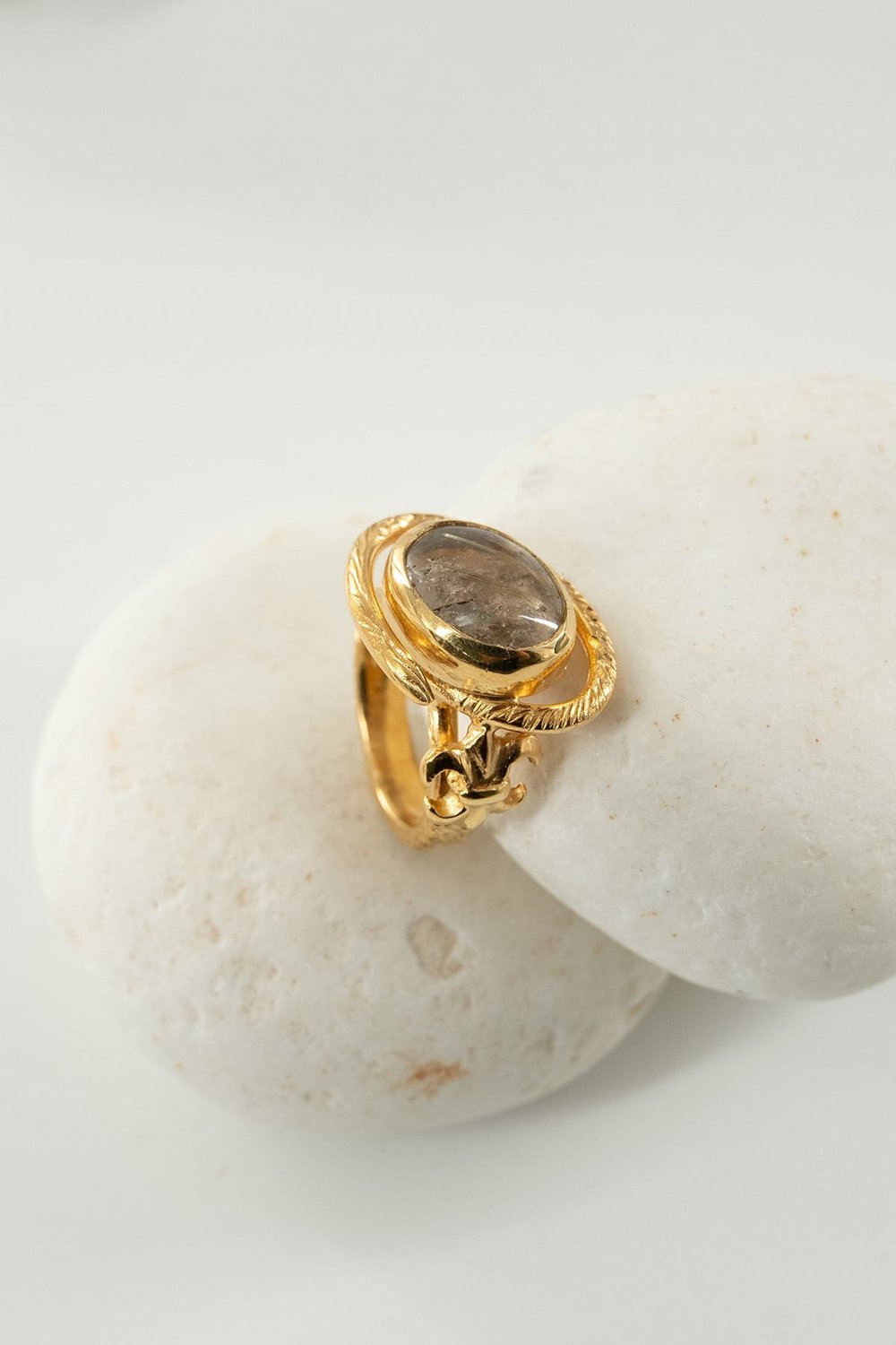 Gold Rutil Quartz Taşlı Gümüş Yüzük