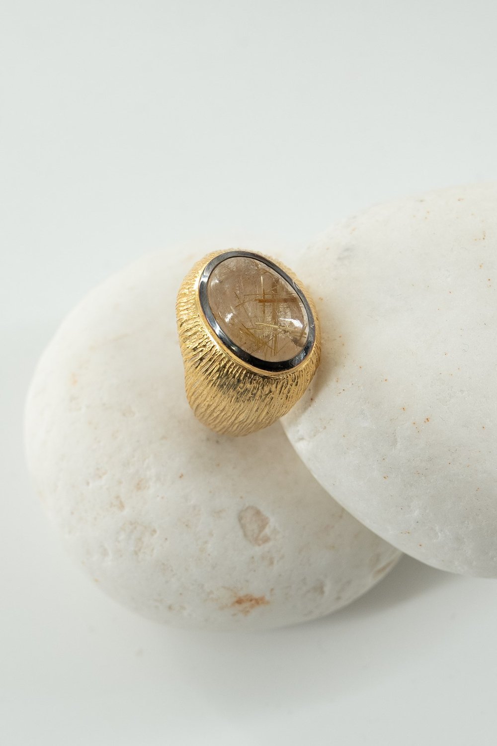 Gold Rutil Quartz Taşlı Gümüş Yüzük