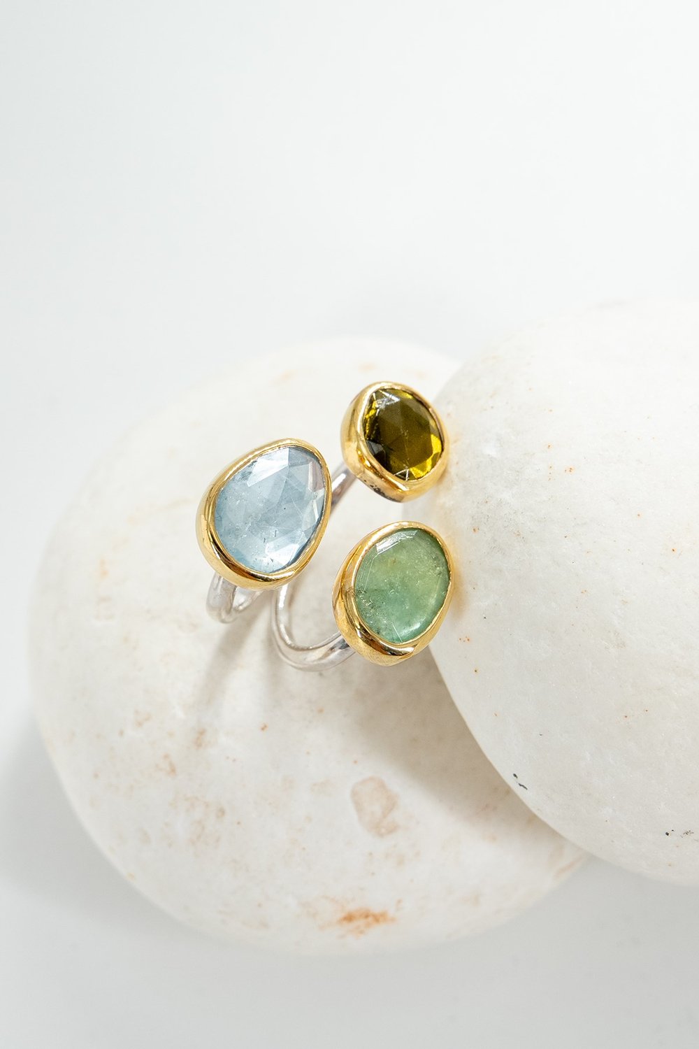 Kyanit, Turmalin & Aquamarine Taşlı Gümüş Yüzük