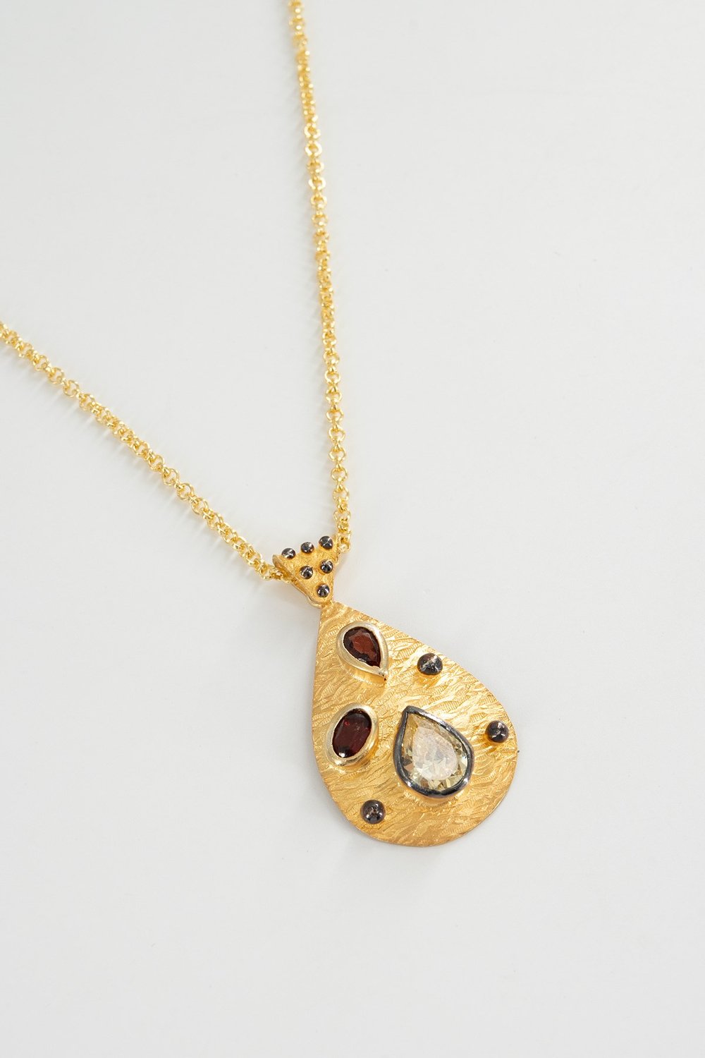 Meksika Diamond & Garnet Gümüş Kolye