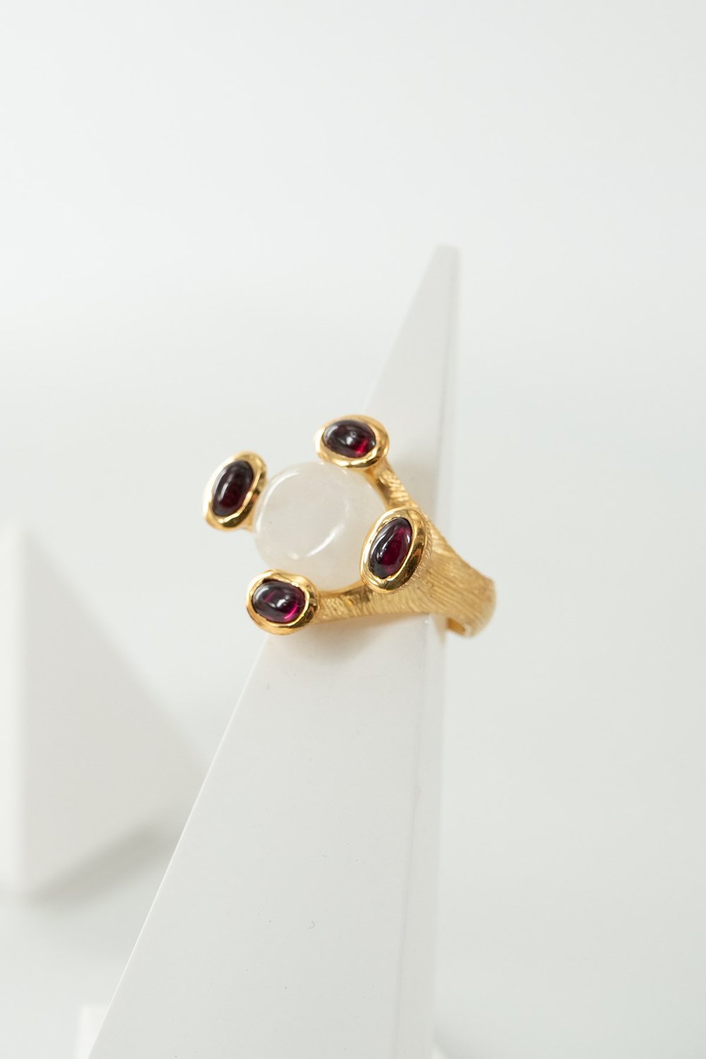 Moon Stone & Garnet Taşlı Gümüş Yüzük 