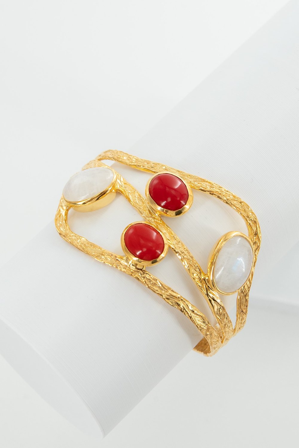 Moonstone & Coral Gümüş Bileklik