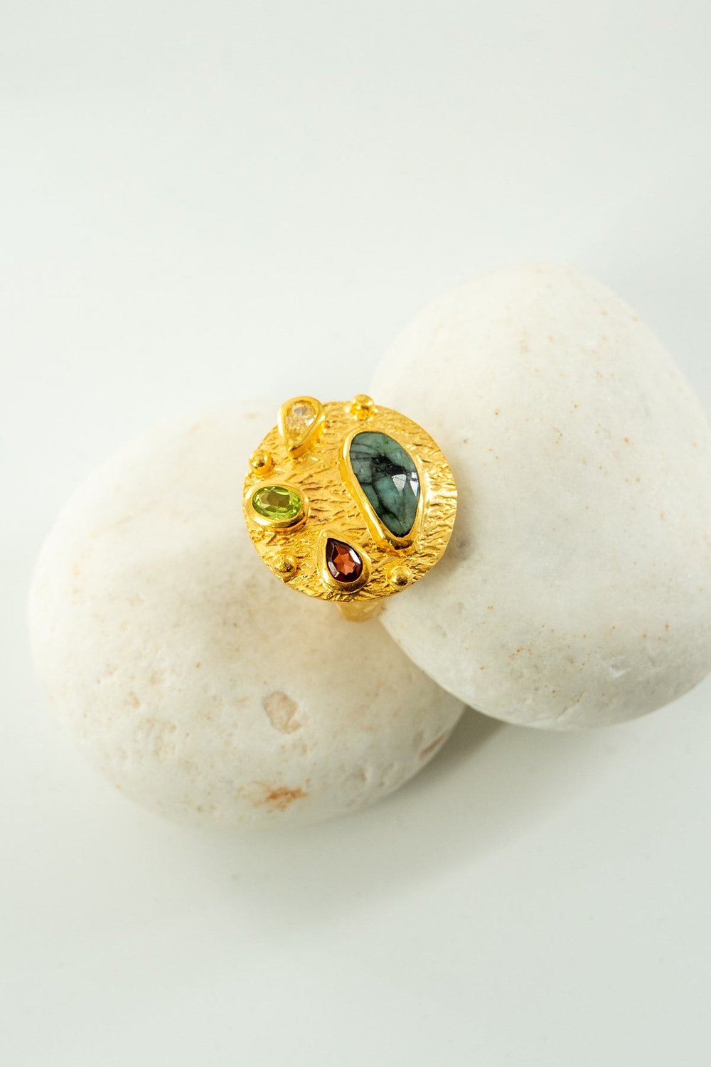 Rubizoit, Citrin, Garnet & Peridot Taşlı Gümüş Yüzük