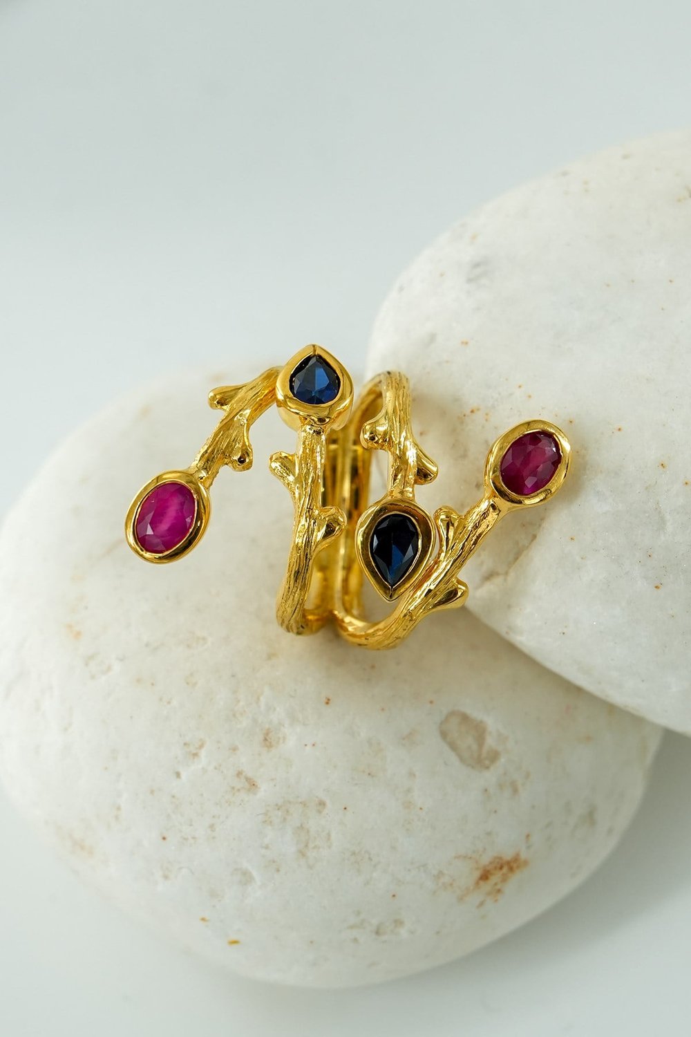 Ruby & Safir Taşlı Gümüş Yüzük