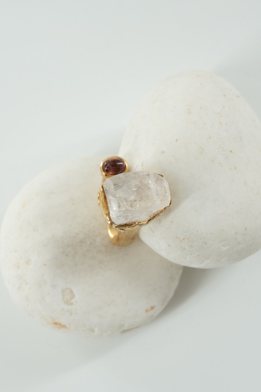 White Quartz & Turmalin Taşlı Gümüş Yüzük
