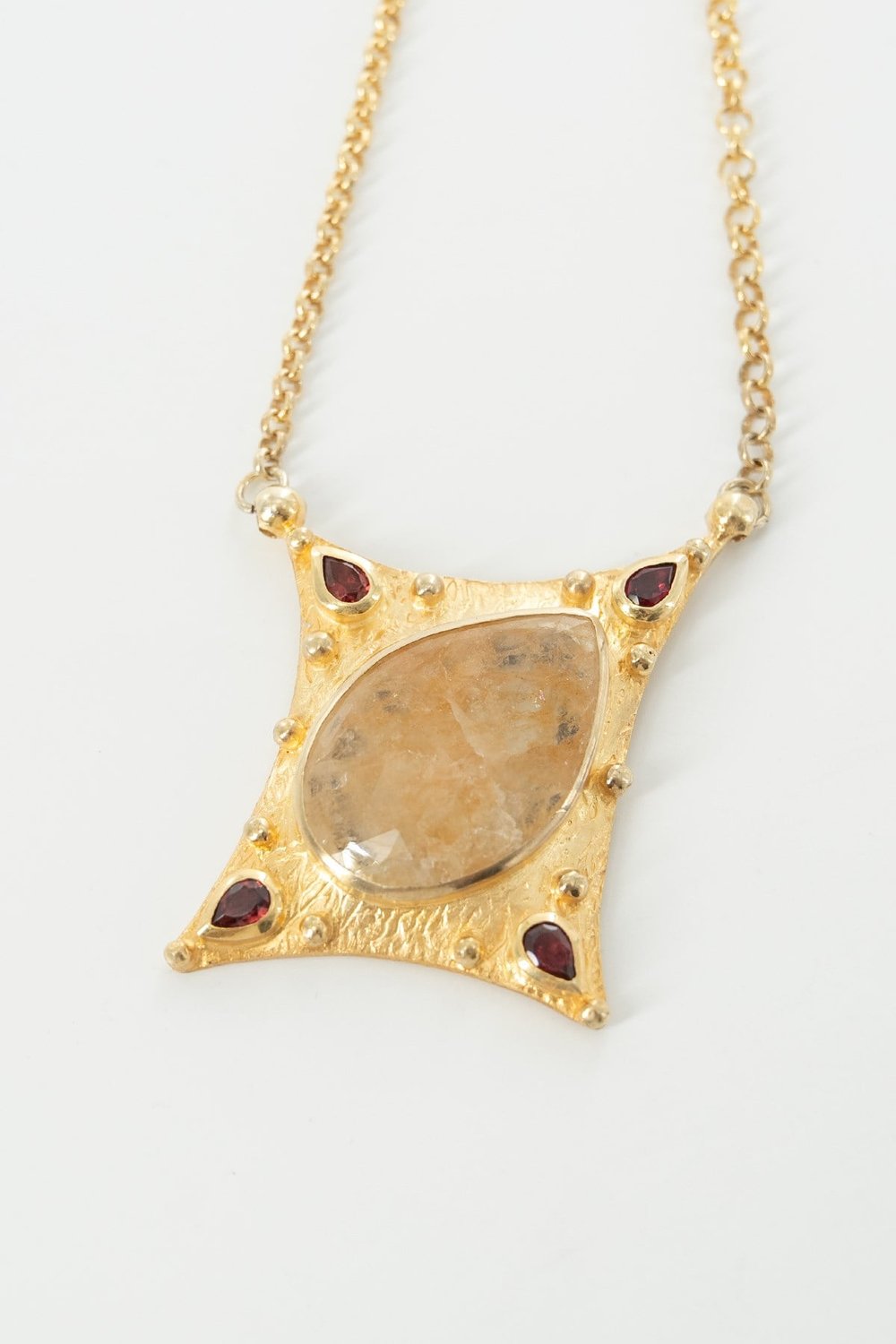 Yellow Sapphire ve Garnet Taşlı Gümüş Kolye