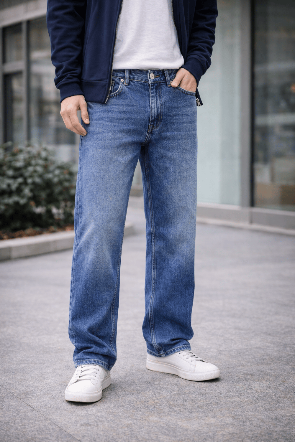 Jeans Erkek Orta Baggy Fit Kot Pantolon Mavi
