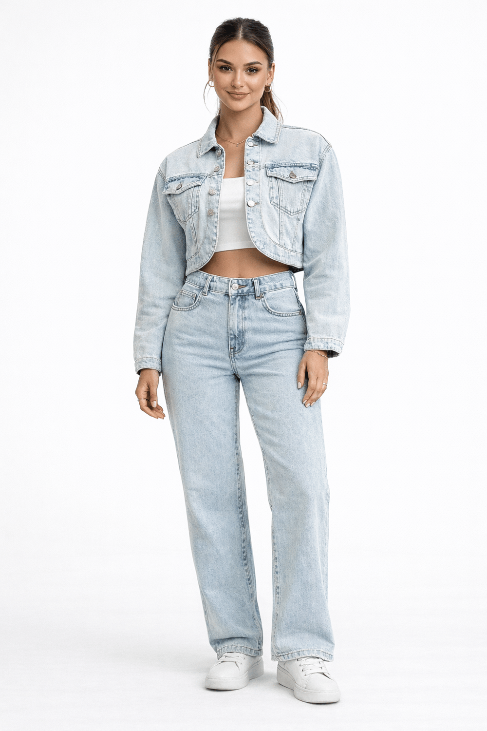 Jeans Kadın Mavi Crop Denim Ceket – Rahat Kalıp Jean Ceket