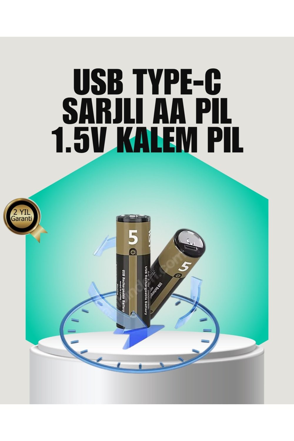 1.5V AA Şarjlı Lityum Pil | 1000+ Kez Şarj Edilebilir | Hızlı Type-C Şarj (2 Adet)