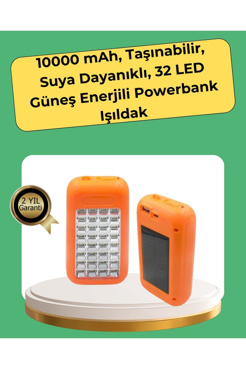 10000 mAh Güneş Enerjili Taşınabilir Şarj Cihazı ve Aydınlatma Cihazı