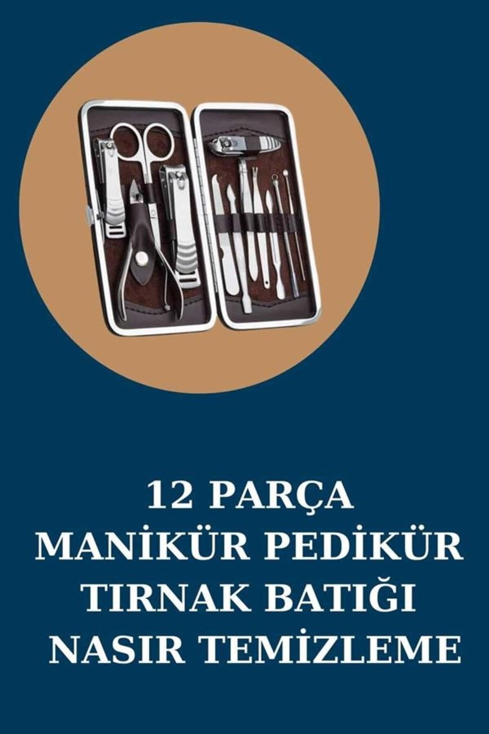 12 Parça Manikür Pedikür Seti Özel Deri Çanta El Ayak Bakımı Akne ve Temizleme