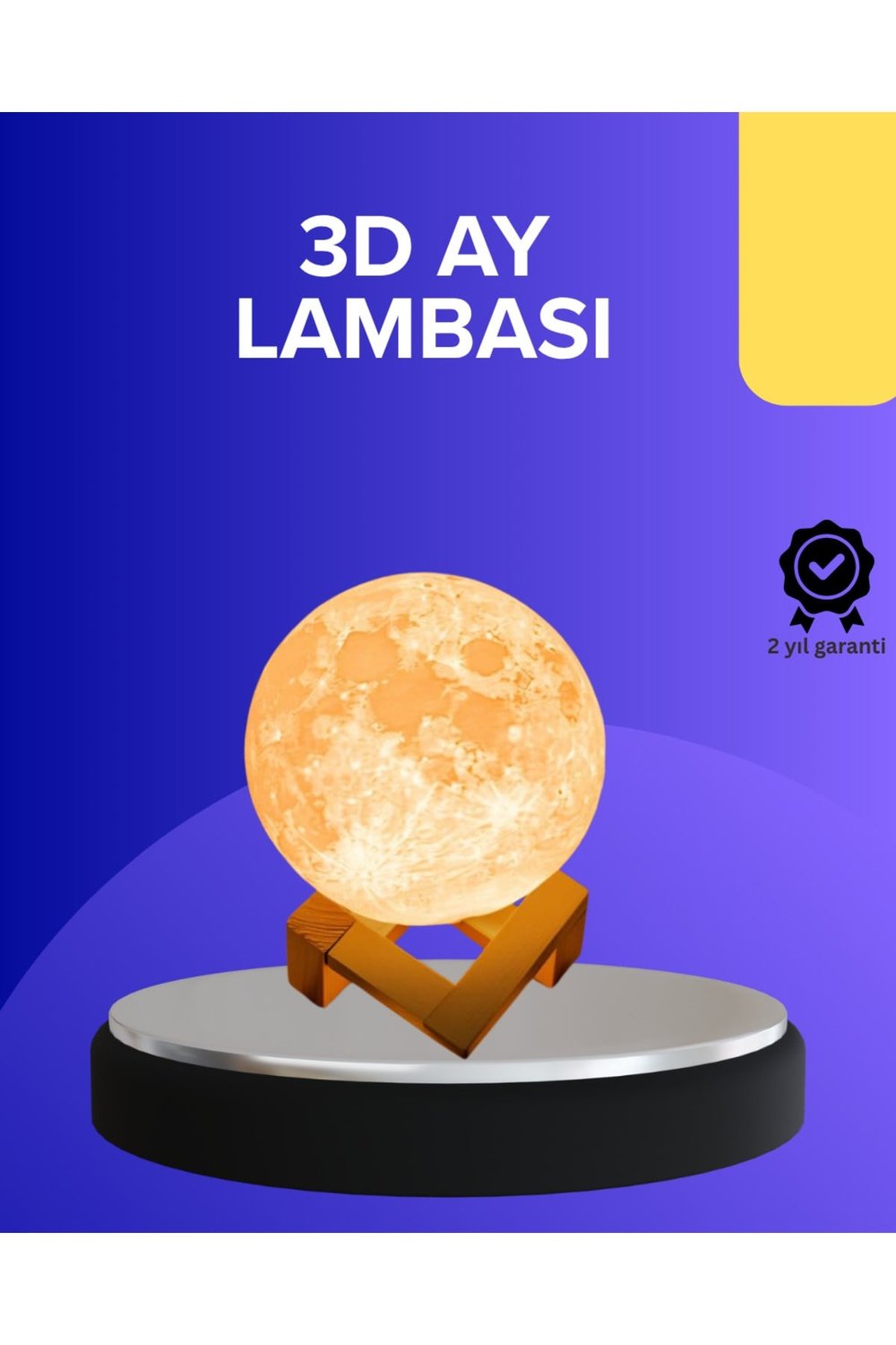 16 Renkli 3D Baskılı Ay Lambası Ahşap Standlı