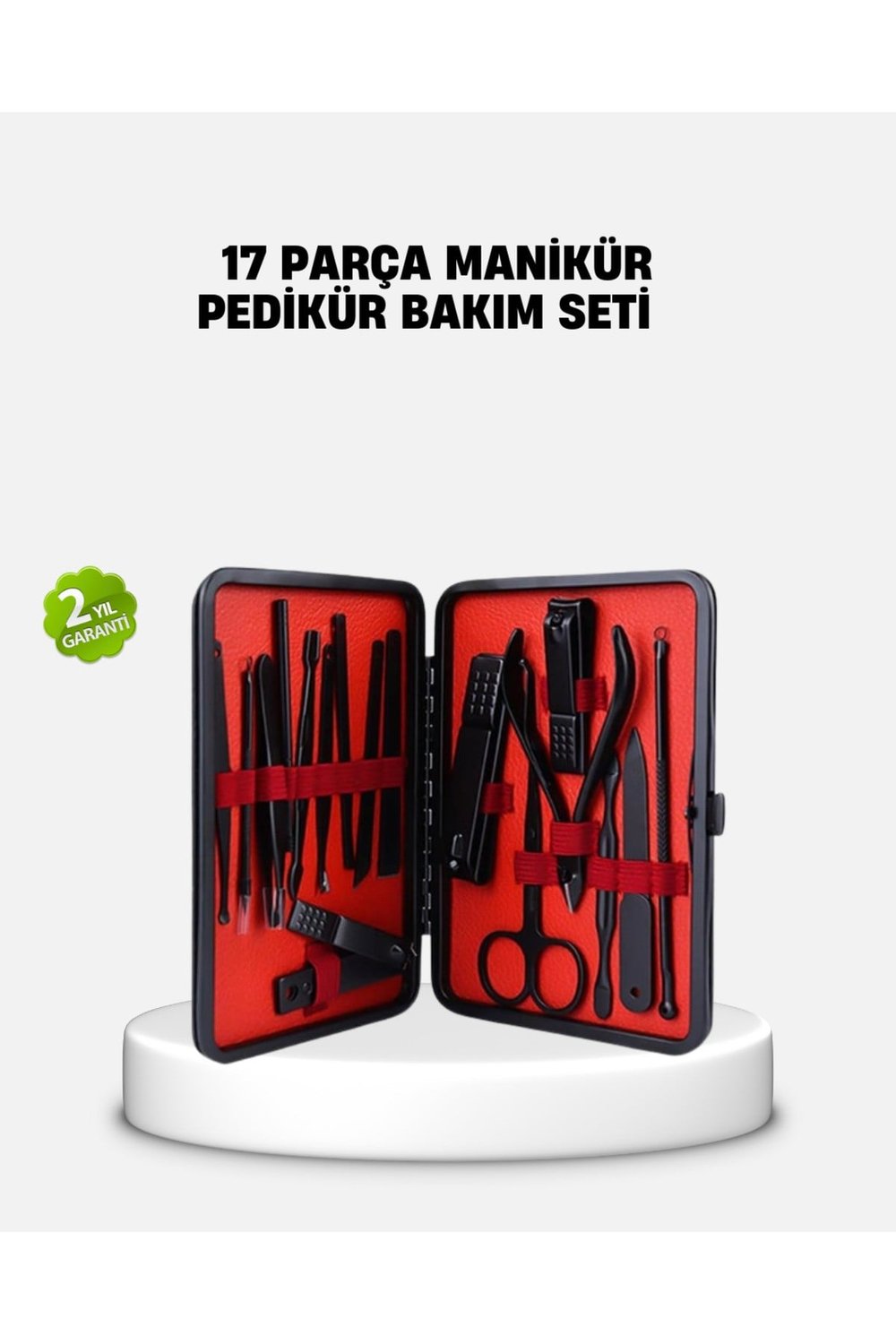 17 Parça Profesyonel Manikür Pedikür Seti Paslanmaz Çelik Siyah Kutu