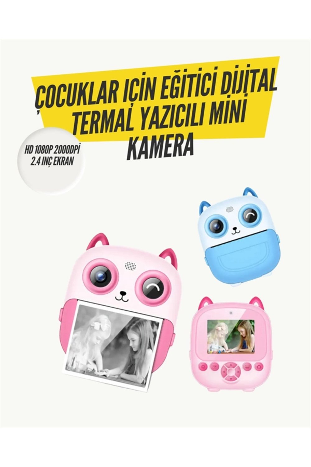 2.4' Ekranlı Mini Kamera - 1080p Kayıt + Mürekkepsiz Yazdırma