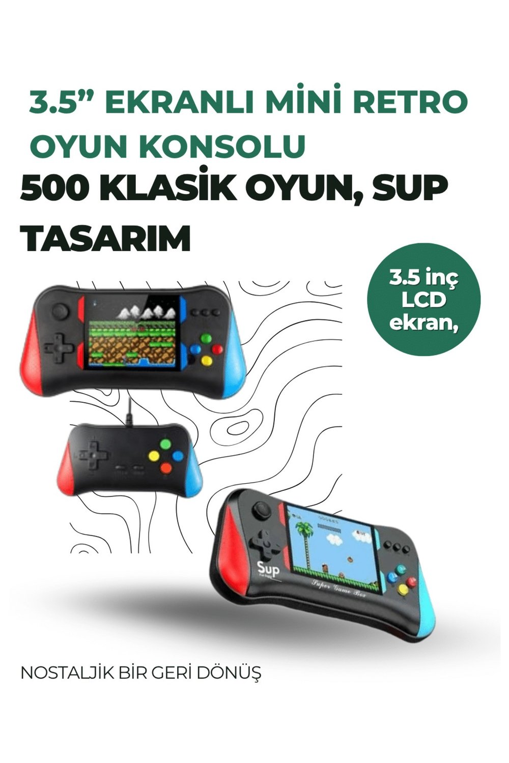3.5 İnç Ekranlı Klasik Oyun Konsolu – 500 Dahili Oyun