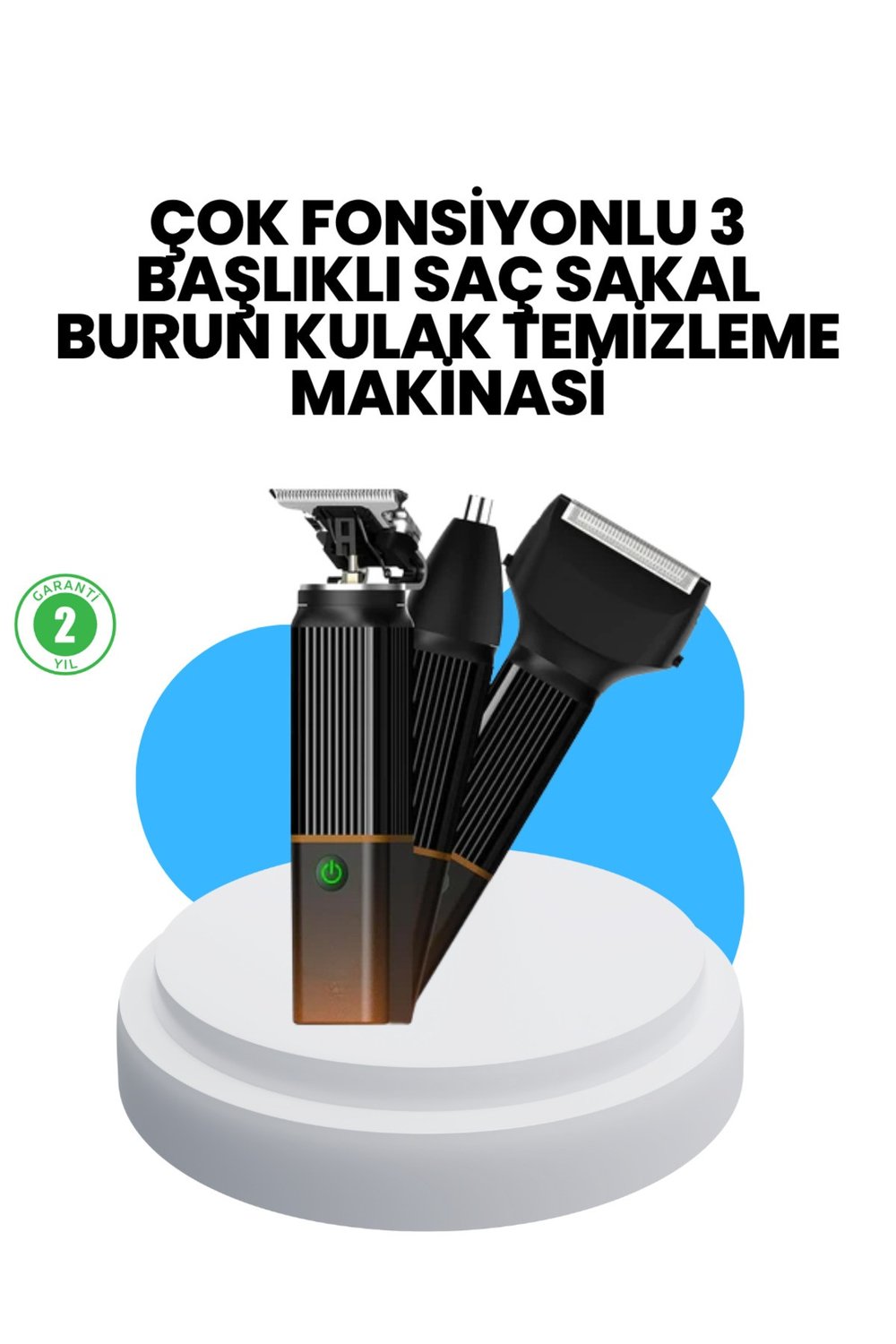 3 ü 1 Arada Erkek Bakım Makinesi - Paslanmaz Çelik Başlıklı Şarjlı Tıraş Seti