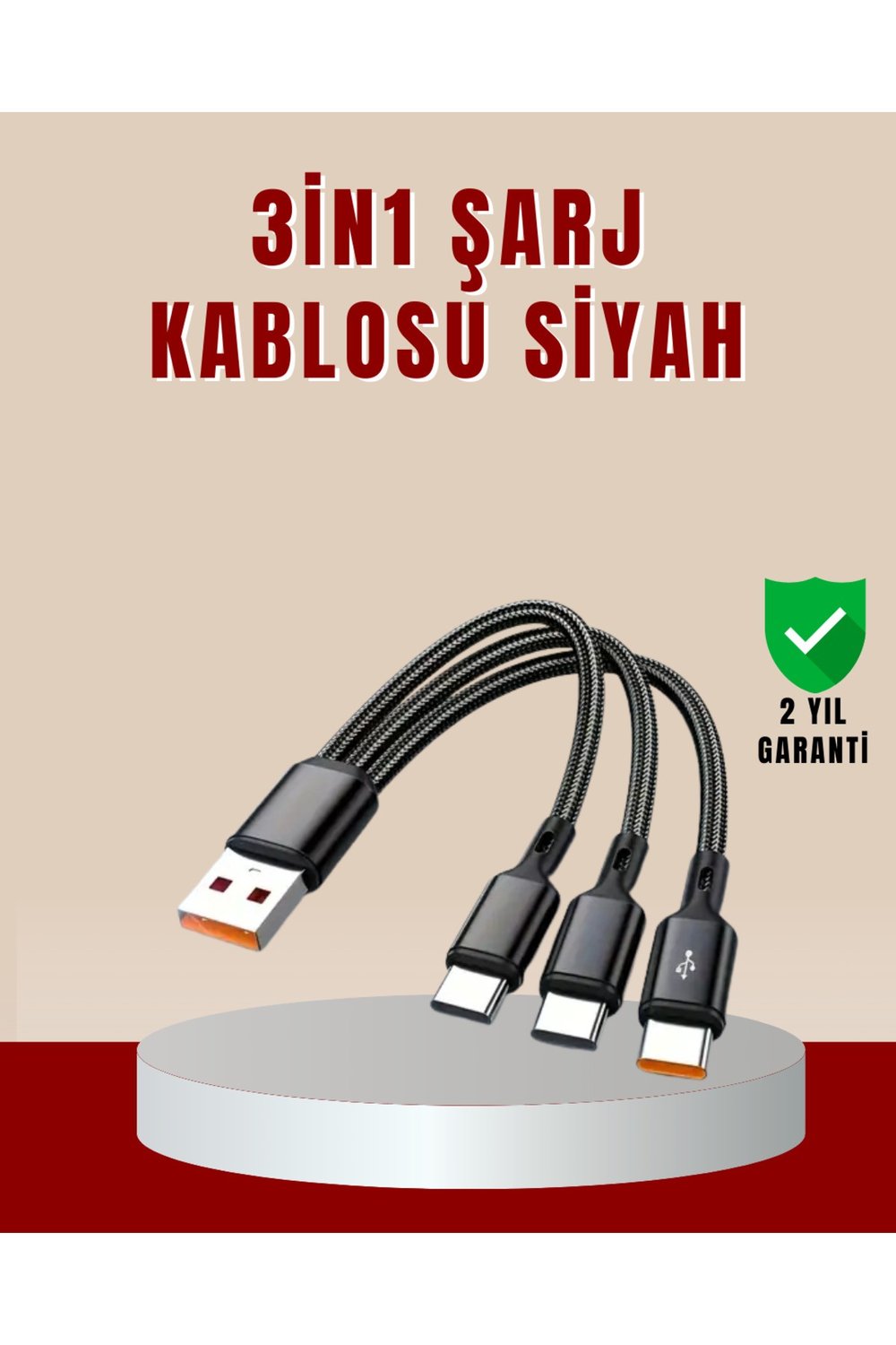 3’ü 1 Arada Hızlı Şarj Kablosu – iOS Android Type-C Uyumlu